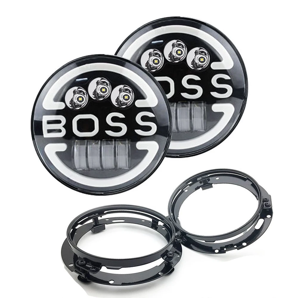 1Pair 7Inch Boss LED Headlights Daytime Running Lights With Aluminium Holder For Wrangler Motorcycle Jeep High-low Beams Turning