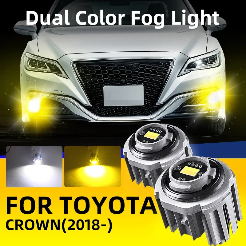 2pcs Car LED Fog Light Bulbs DRL Lamp High Power Dual Colors White Yellow For Toyota Crown 2018 2019 2020 2021 2022 2023 クラウン