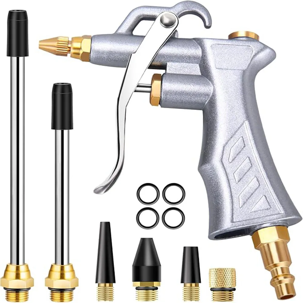 Industrial Air Blow Gun Kit with Adjustable Brass Nozzle, 2 Extension Tubes, 1/4