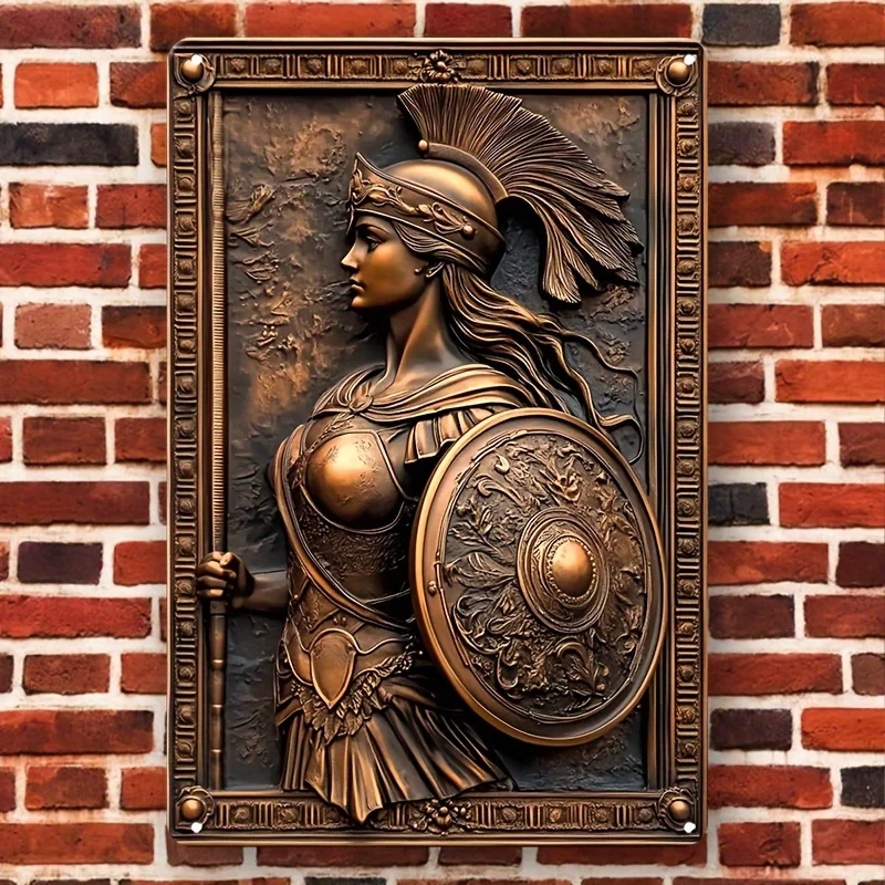 Boho Style Athena Aluminum Metal Wall Hanging Art Plaque - Multipurpose 2D Decorative Sign for Living Room, Home, Bar Decor