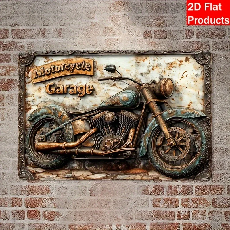 Classic Motorcycle Garage Metal Sign Decor, Vintage Aluminum Wall Hanging Art for Home, Bar, Cafe, Rustic 2D Classic Bike Plaque