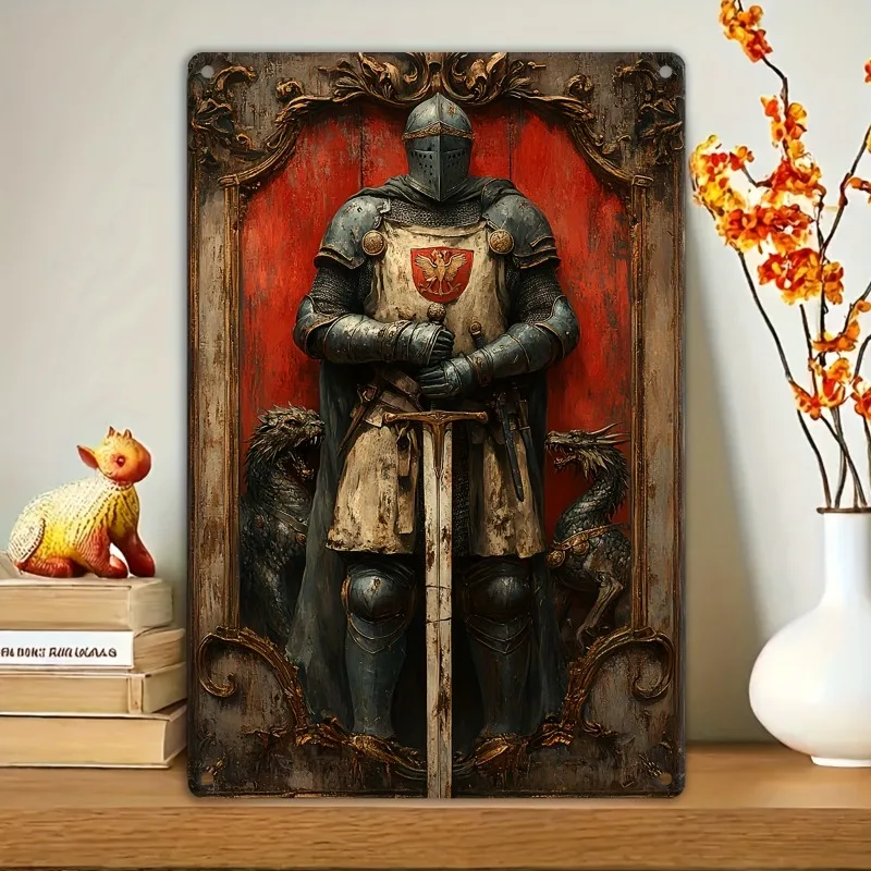 Vintage Knight Aluminum Sign Plaque, Wall Hanging Decorative Metal Sign for Home, Living Room, Coffee Shop, Office, Club, Bar