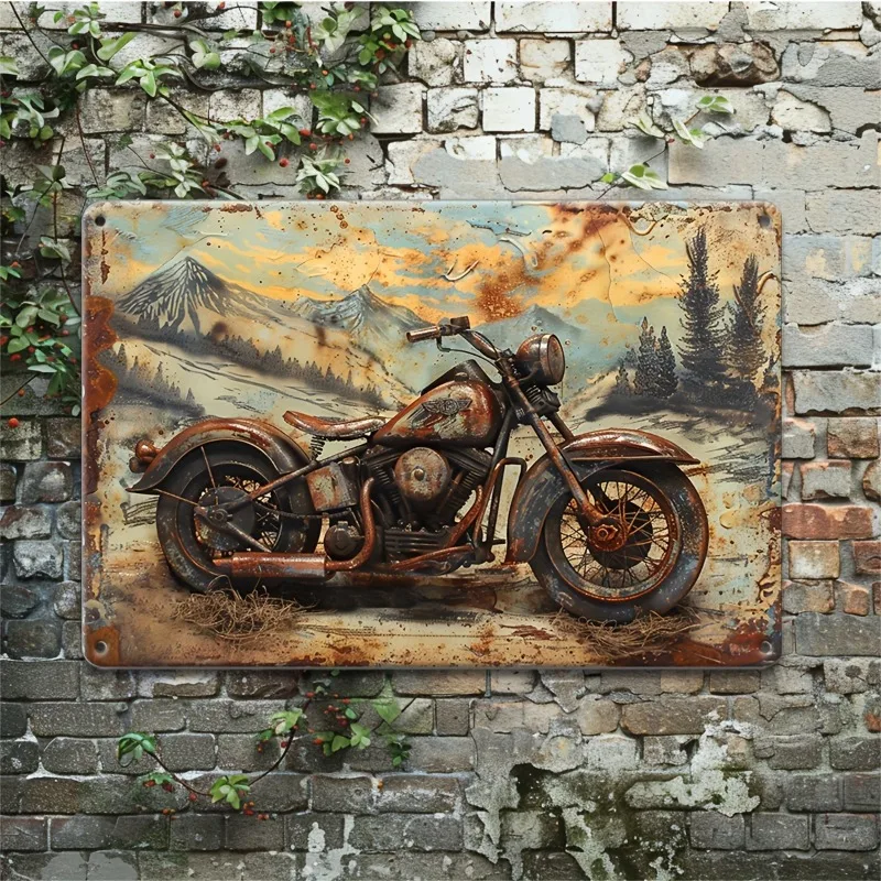 Vintage Motorcycle Aluminum Sign, Retro Outdoor Metal Plaque, Wall Hanging, Multipurpose Usage, Home Bar Cafe Man Cave Decor