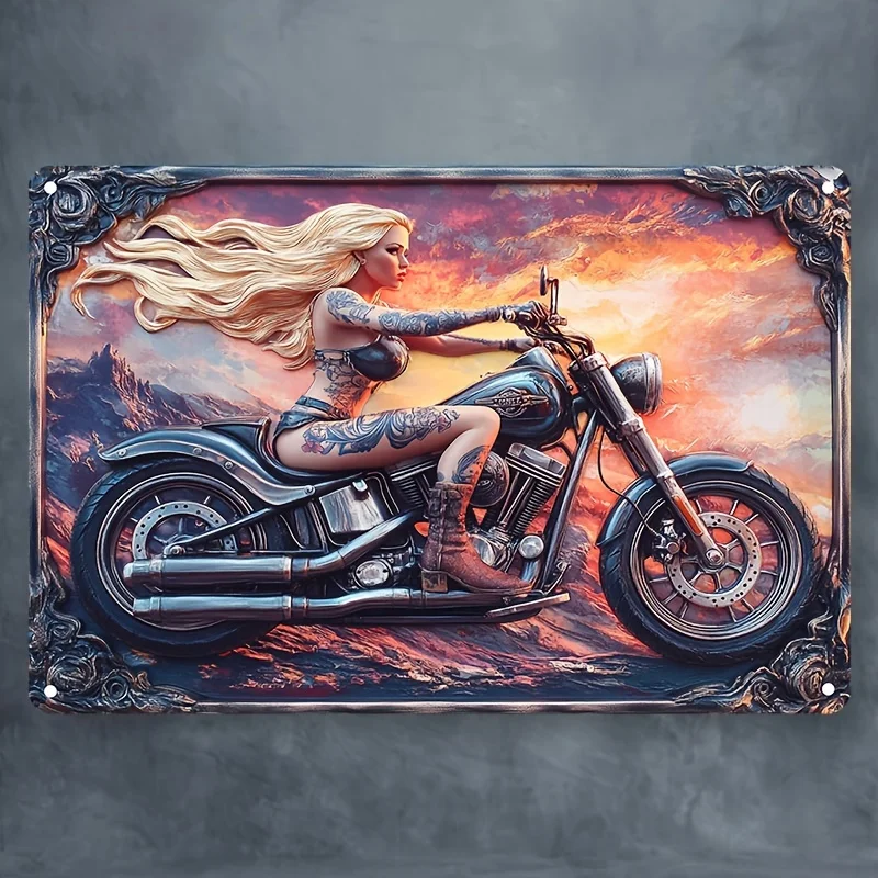 Classic Motorcycle Enthusiast Aluminum Wall Art, Vintage Pop Culture Decorative Sign, Multi-Purpose Wall Hanging for Home, Bar
