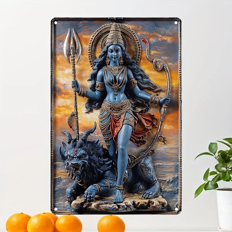 Contemporary Aluminum Wall Hanging Sign - 2D Goddess Kali Decorative Plaque for Bar, Restaurant, Home, Farm, Door, Living Room