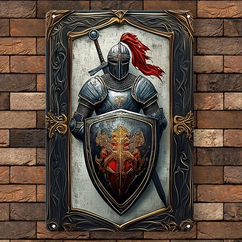 1pc Vintage Aluminum Medieval Armor Sword Shield Sign, Wall Hanging Decor for Home, Farm, Door, Bar, Decorative Wall Poster