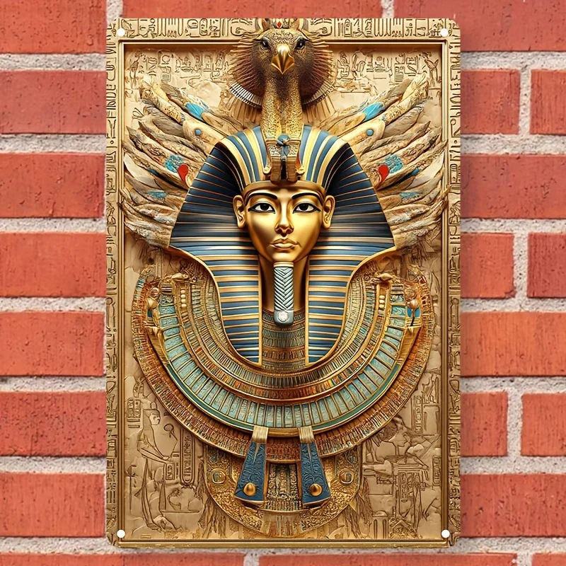 Egyptian Pharaoh-Themed Aluminum Wall Sign, Square Metal Decor for Home, Bar, Kitchen & More, Versatile Hanging Plaque
