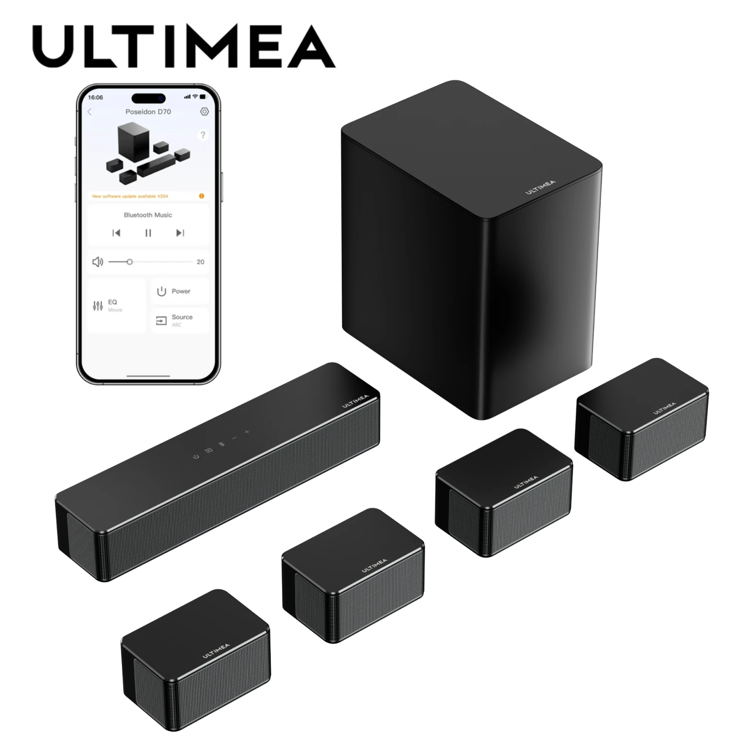 ULTIMEA 7.1 Surround Sound System Sound bar for TV with APP Control, Home Cinema Bluetooth Speaker with 6.5