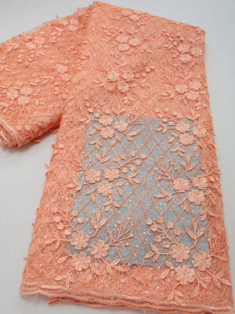French Mesh Lace Fabric with Sequins Luxury Evening Party Dresses African Nigerian Tulle Mesh Lace For Women Sewing,5 yards 4770