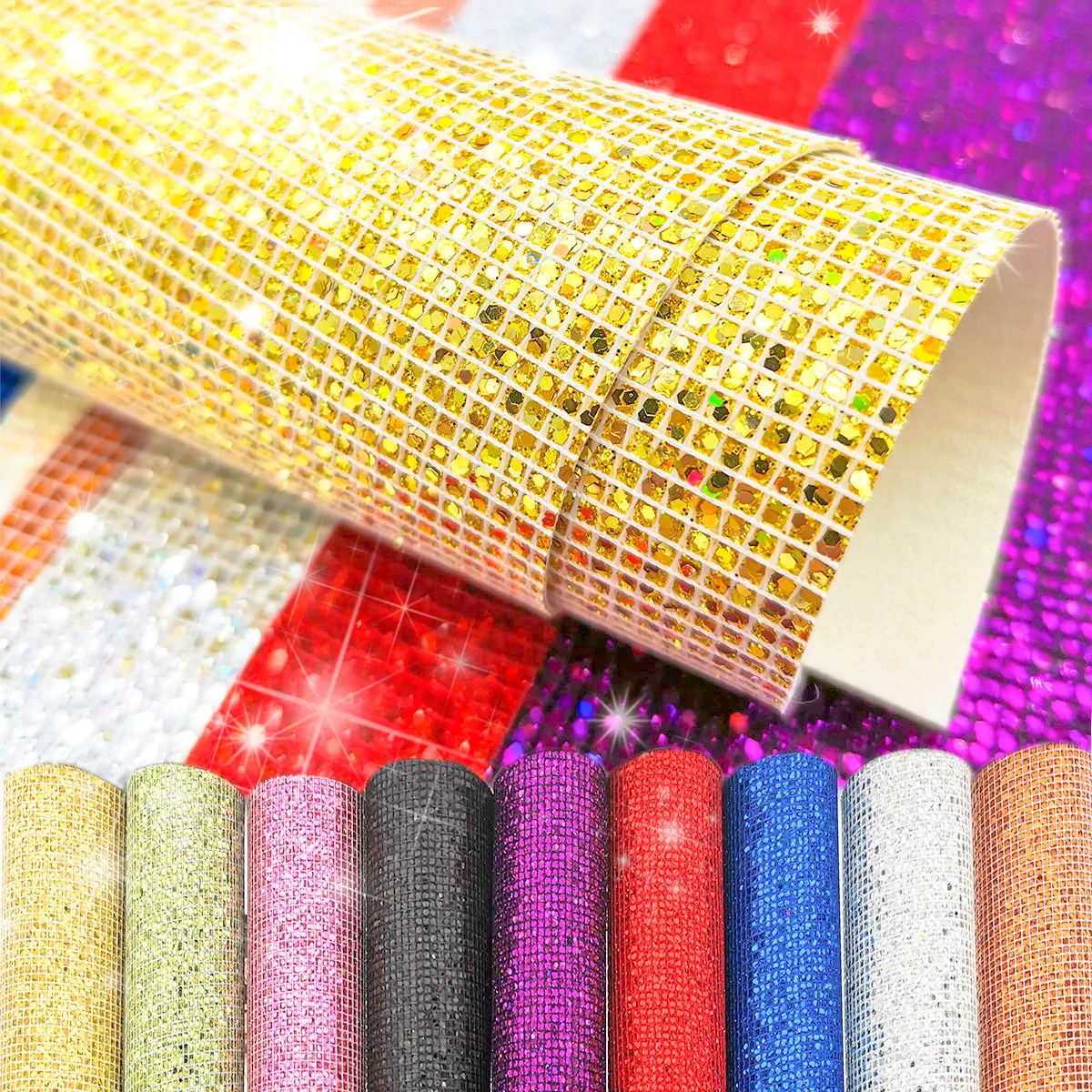 ​Plaid Sequin Glitter Hologram Iridescent Fabric Faux Synthetic PU Leather Sewing Handmade Bow Craft Bag Earring DIY Material