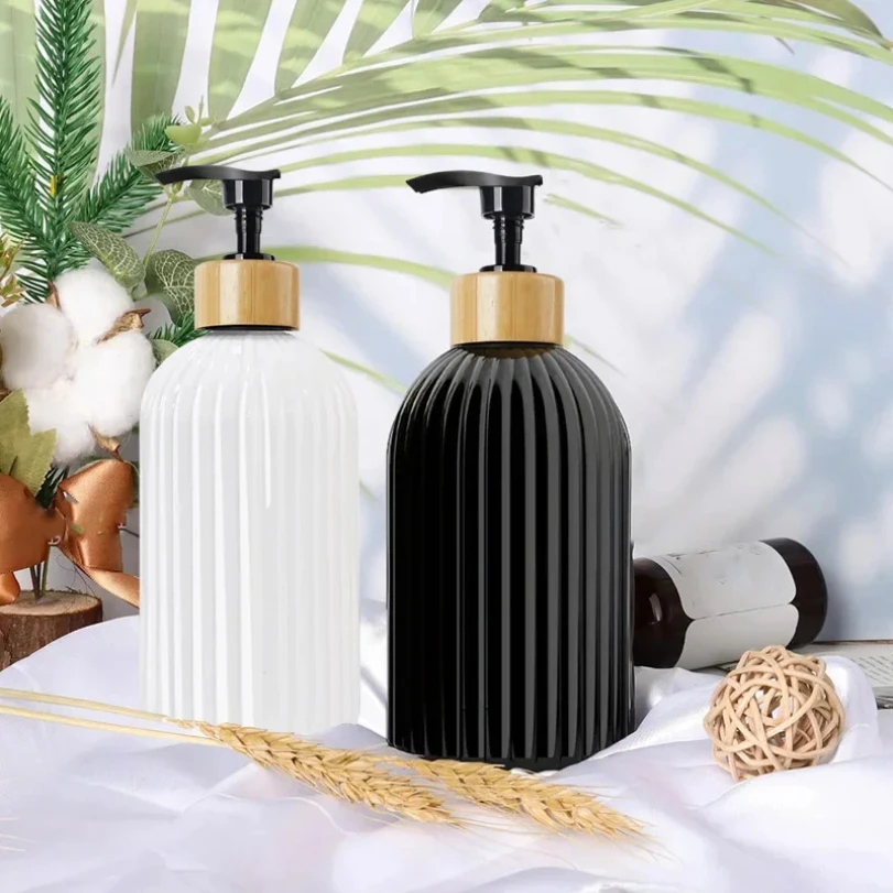 500ml Strip Soap Dispenser with Bamboo Pump Refillable Liquid Bottle for Shampoo Conditioner Hand Dish Bathroom