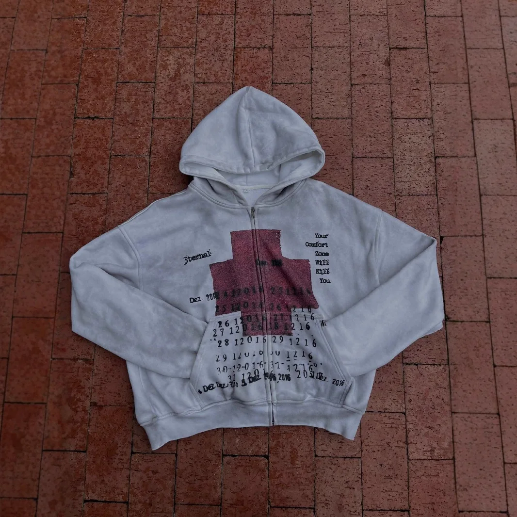 Personalized printed sportswear for autumn and winter long sleeved pullover hoodie retro jacket street fashion men and women