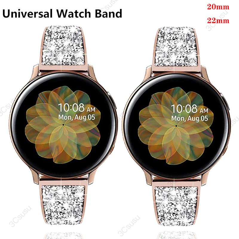 22mm 20mm metal diamond strap for Samsung Galaxy watch 3 Active 2 Huawei watch GT/2 Ladies Luxury Bracelet Strap for Amazfit GTR
