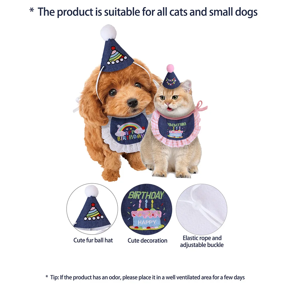 1 Pc Pet Party Hat Mini Doggy Outfit  Puppy Supplies Cute  Cat Dog Accessories Adjustable Pet Birthday Bandana Scarf Set