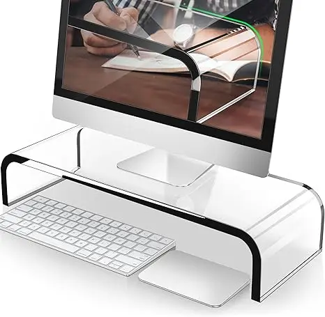 Acrylic Monitor Stand, Premium Large Monitor Riser Crystal Clear Computer Stand Laptop Desk Stand For Home Office