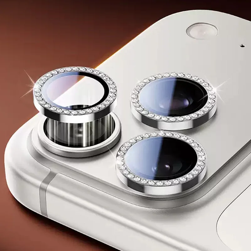 Glitter Diamond Rhinestone Camera Lens Protector For iPhone 17 16 15 Pro Max 14 Plus 11 12 13 Mini Air Film Metal Ring Cover