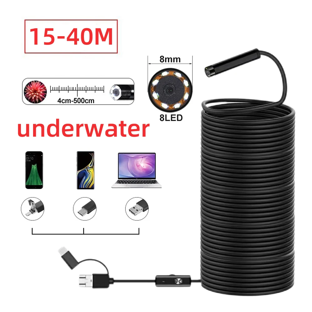 40m Fish Finder Mini Camera Endoscope 720P IP68 Waterproof Pipe Inspection Underwater Endoscope Sewer Pipe Cameras Borescope