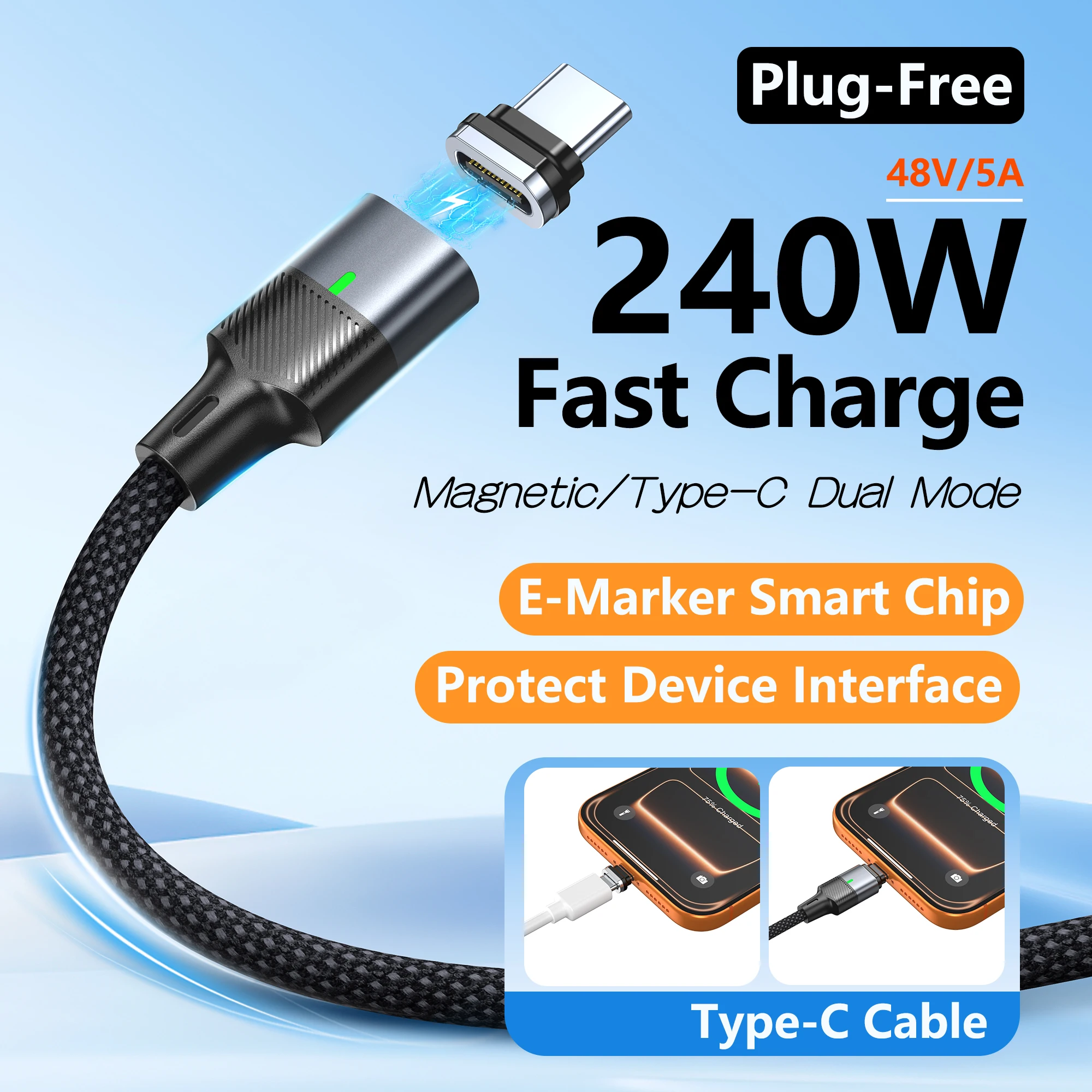 240W PD 3.1 USB C To Type C Magnetic Data Cord Fast Charger USB C Cable Embedded Interface For iPhone 17 16 Huawei Samsung S23