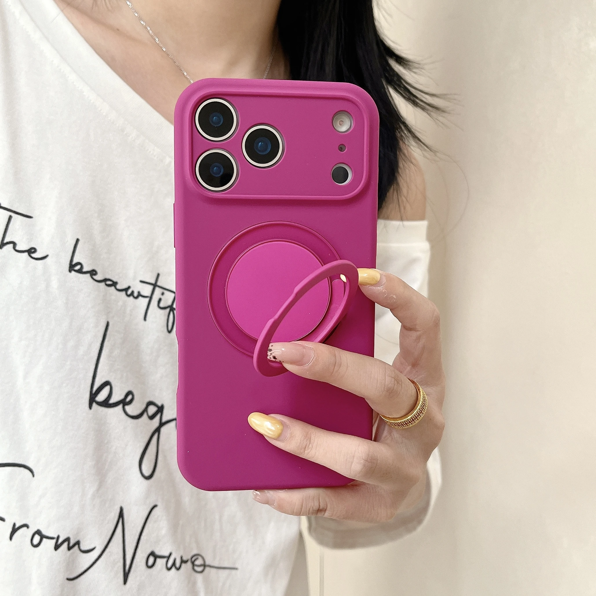Ins Macaron Liquid Silicone Case for iPhone 14-17 Pro Max 360° Rotating Magnetic Ring Stand Shockproof Full Camera Protect Cover