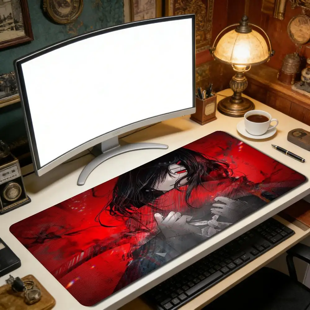 Gaming Large Premium Dark Red Anime Girl Mouse Pad Overlock Edge Deskmat XXL Anti-slip Rubber Keyboard Table Mats For Gamer PC