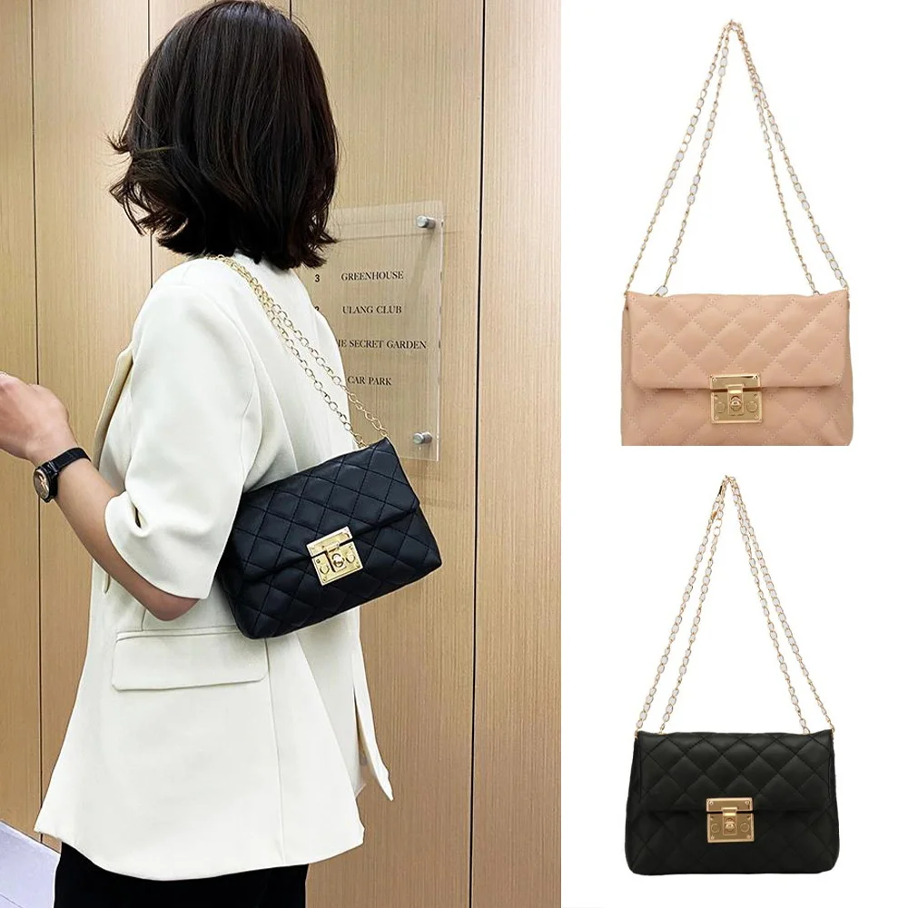 Small Quilted Crossbody Bag Metal Chain Mini Shoulder Bag Phone Wallet Purse for Women Ideal for Dating Travel Offices