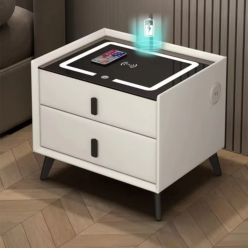 LED Light Speaker Smart USB Bedside Table Modern Leather Wireless Charging Nightstand for Home Bedroom Furniture for Living Room