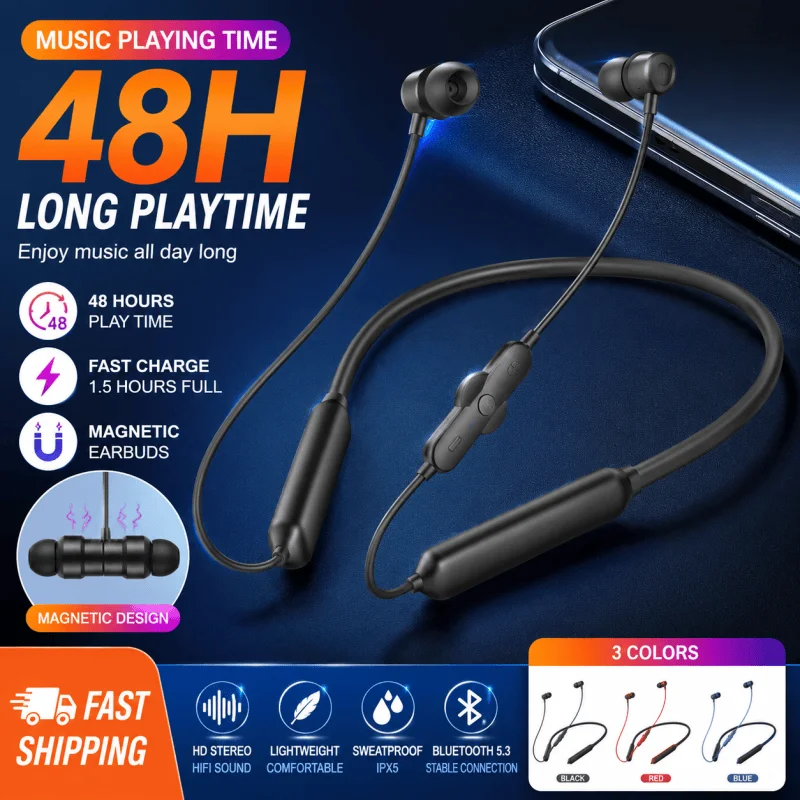 New Hot Wireless Bluetooth Neckband Headphones Sport Sleep Game Running Earphone with Mic High Quality HD Bass Fone Headset