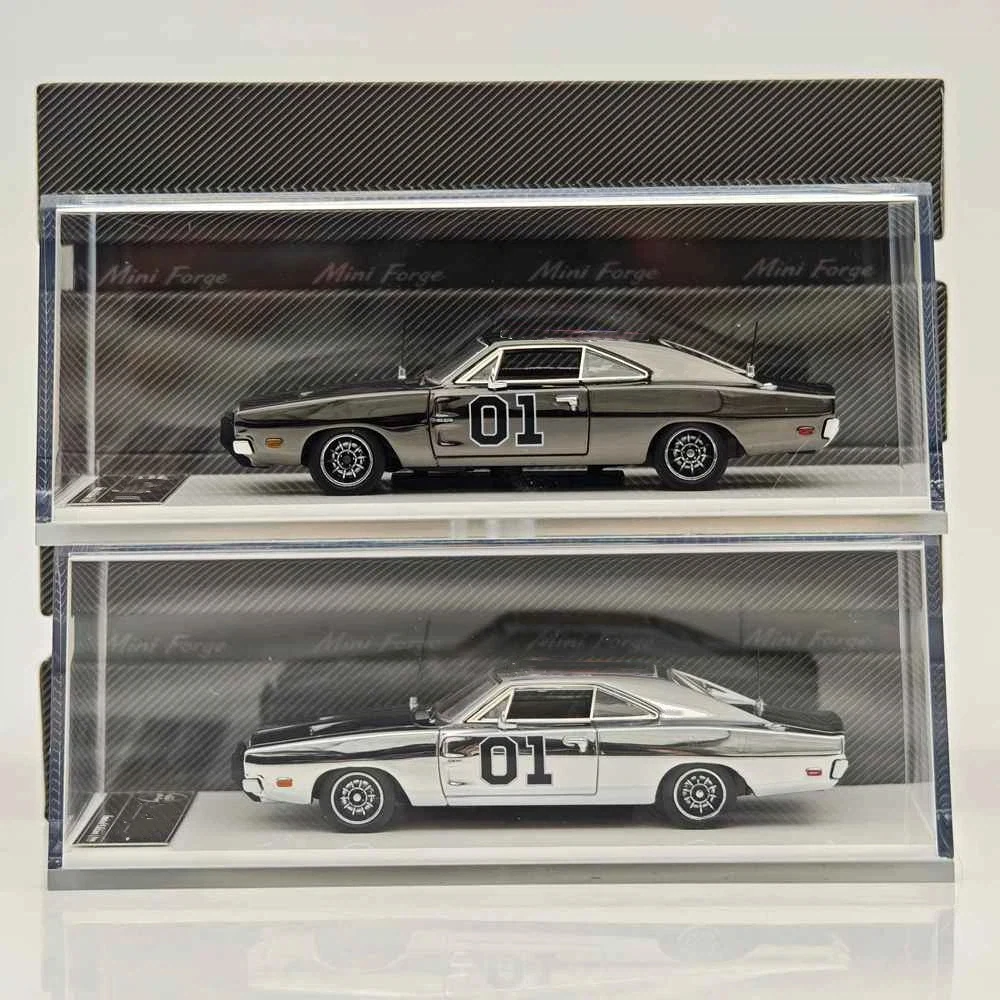 Mini Forge 1/64 Charger General Lee 1969 Limited Chrome Silver & Chrome Silver-Gray Edition Diecast Model Car Collection
