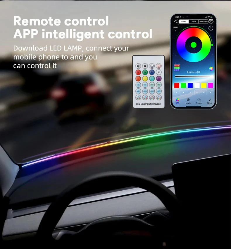 140/150CM Symphony Car Instrument Panel Atmosphere Light Auto Interior LED Hidden Strip Light by APP Remote Control