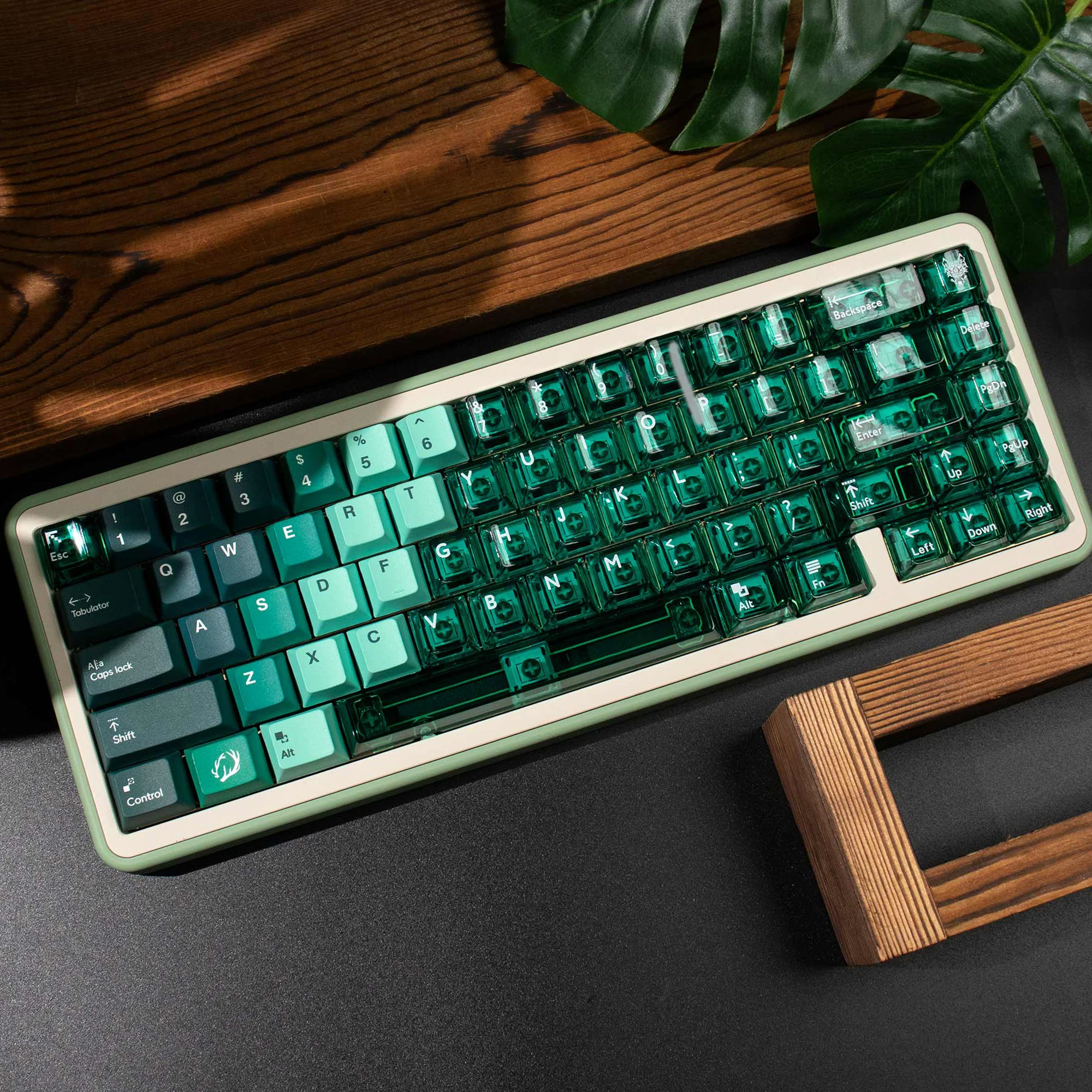 PBT PC Keycaps Gradient Green Transparent Keycaps Cherry Profile UV Pad Print Keycaps For Mechanical Keyboard Game Keyboard