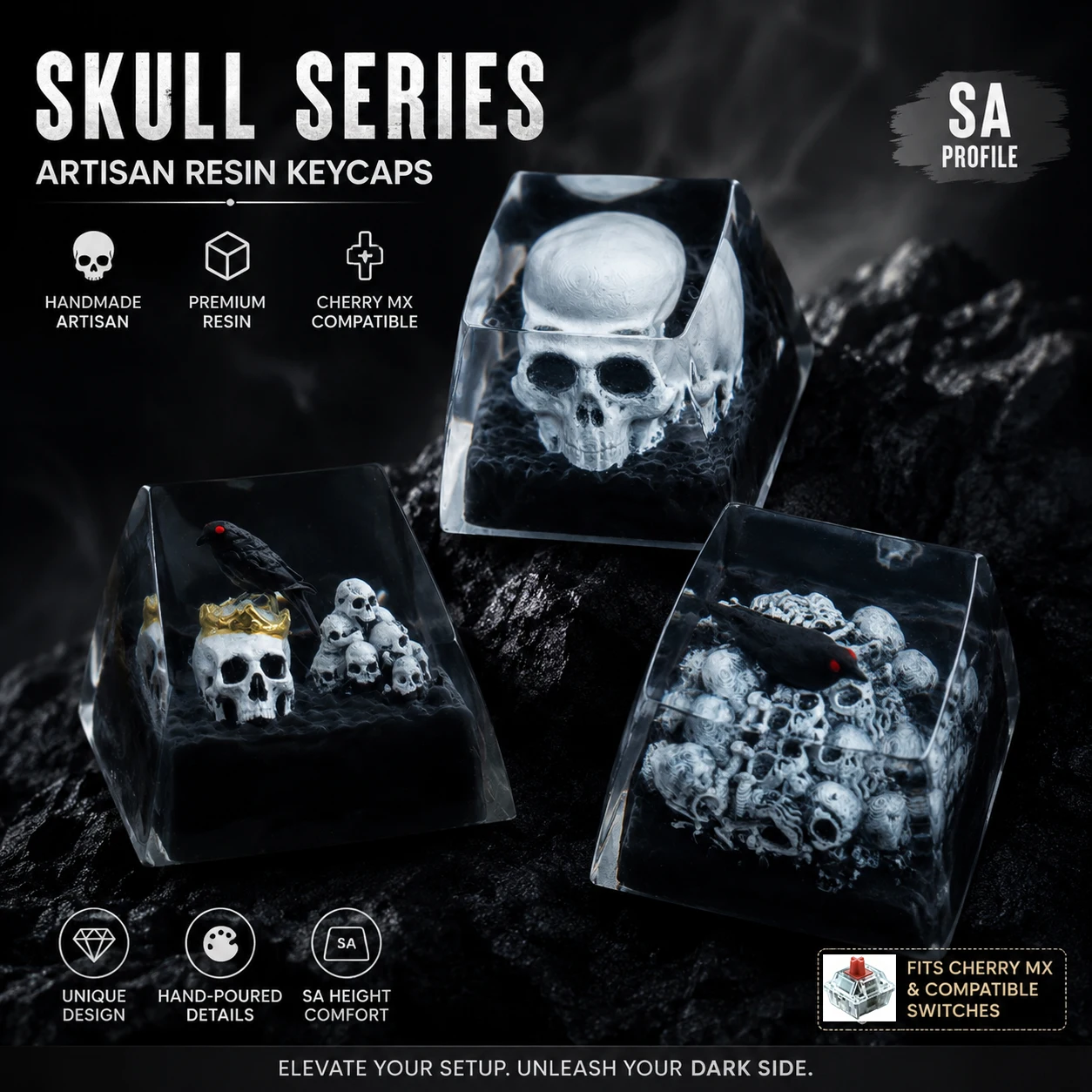 STJORNEX Artisan Keycap Resin Skull Mechanical Keyboard Custom Keycaps Gothic Style Handmade 1U SA Cherry MX Switch Gaming