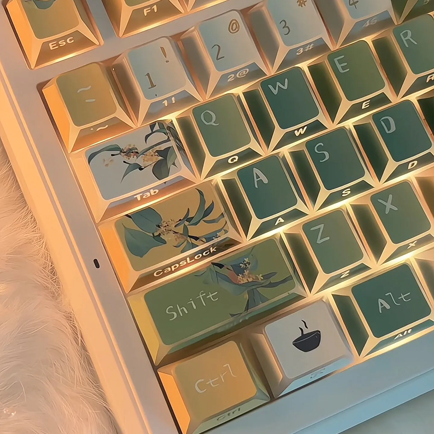 URE Oolong Tea Keycaps Side Edges Backlit Keycaps Cherry Keycaps Dye-Sub PBT Keycaps For MX 61 64 87 96 104 Mechanical Keyboard