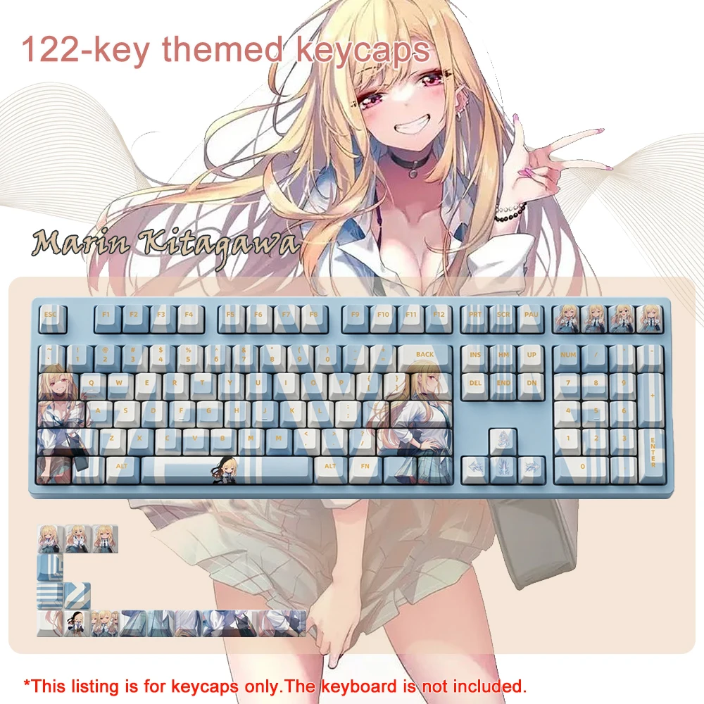 Anime Gaming Keycaps 122 Keys Set Pbt Material Five-Sided Heat Sublimation Marin Kitagawa Theme Keycap For Mechanical Keyboard