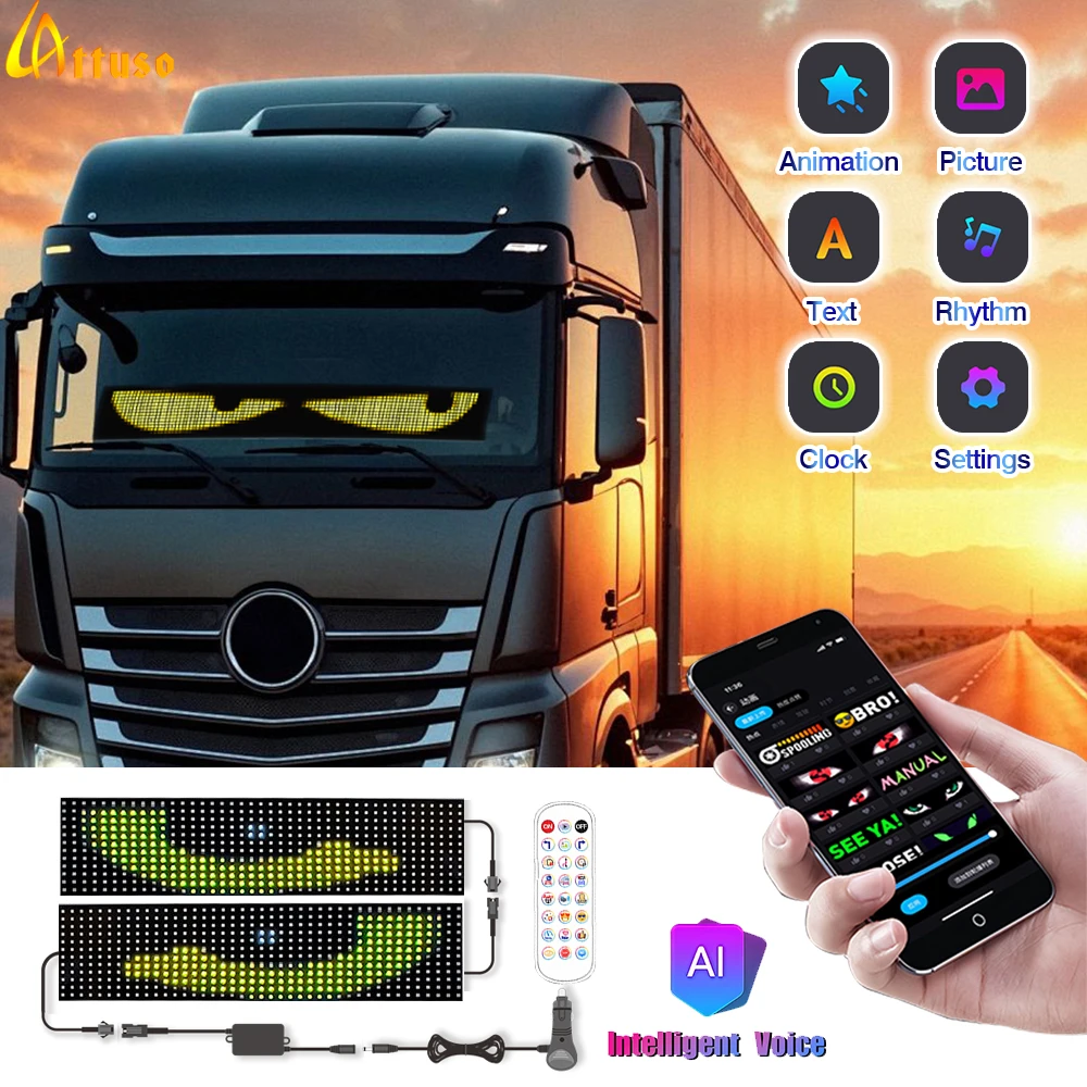 Led Eyes for Truck Led Matrix Panel RGB LED Car Panel DIY Programmable Bluetooth App Control Scrolling Advertising Light