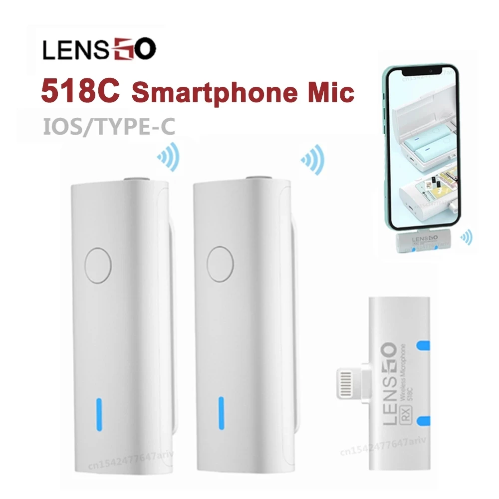 LENSGO 518C Wireless Lavalier Microphone Portable Audio Video Recording Mini Mic with 4 Pair Sillicone Case for iPhone Android