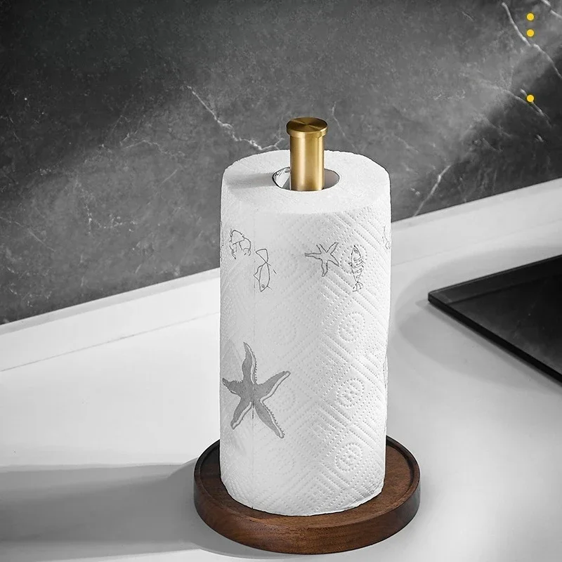 Light luxury walnut gold creative desktop vertical rolling paper holder kitchen paper blotting paper hanging shelf NO Punch