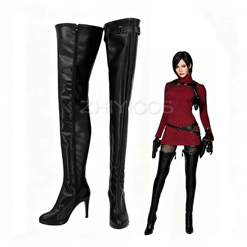 Anime Biohazard 4 Resident Remake Ada Wong Cosplay Boots High Heel Shoes Over-Knee Boots Halloween Party Shoes for Women
