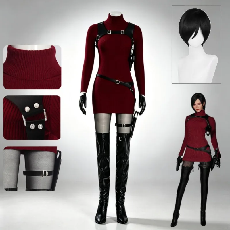 Resident Evil Red Bodysuit Jumpsuit Ada Wong Cosplay Full Set For Women Halloween Party Role Play Outfit Game Style Remake