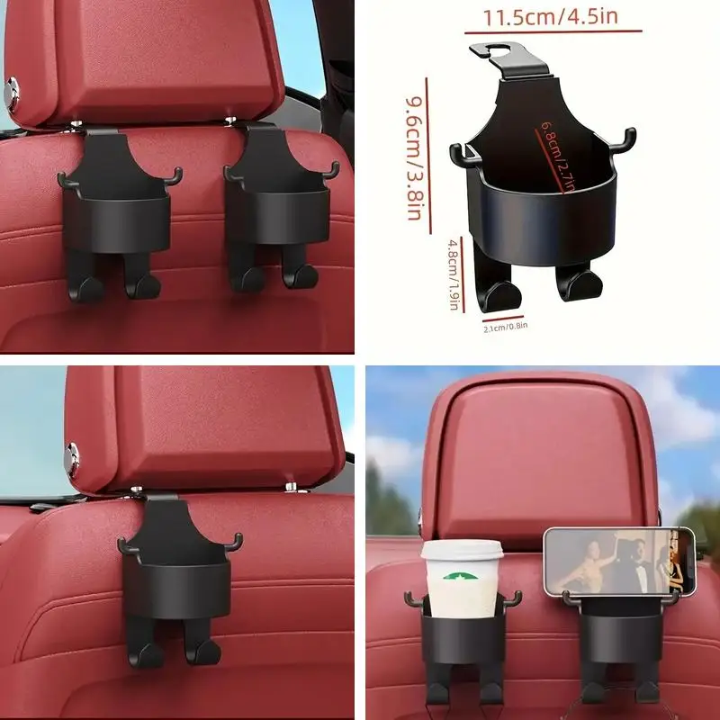 Multifunctional Rear Seat Car Storage Organizer PP Material with Cup Holder and Hooks, Vehicle Interior Storage Accessory