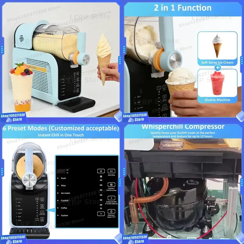 1.8L Electric Slush Machine Compact Desktop Ice Cream Maker Self Cleaning Frozen Beverage Mixer Portable Smoothie Blender for