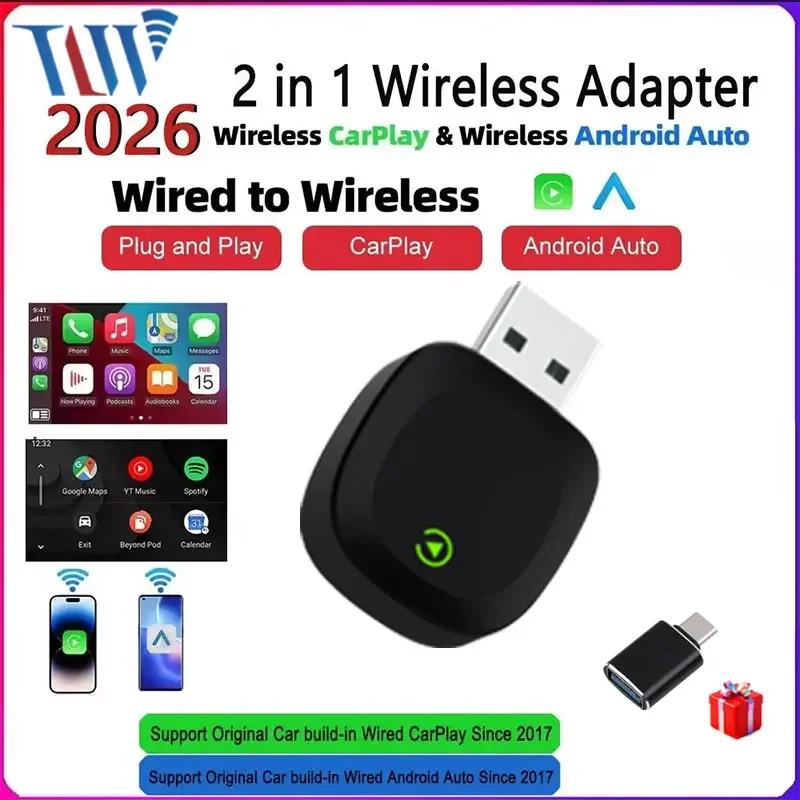 TrolinkTek Wireless CarPlay Android 2026 New Smart Auto Adapter Hassle-Free Plug&Play Stable BT WiFi Connect OTA Upgradable