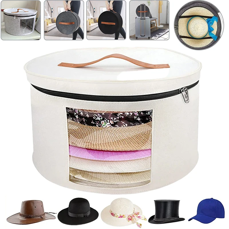 1PC Portable Hat Storage Box Large Capacity Foldable with Clear View Window & Handy Handles Travel Case Hat Storage Bag 여행 모자 가방