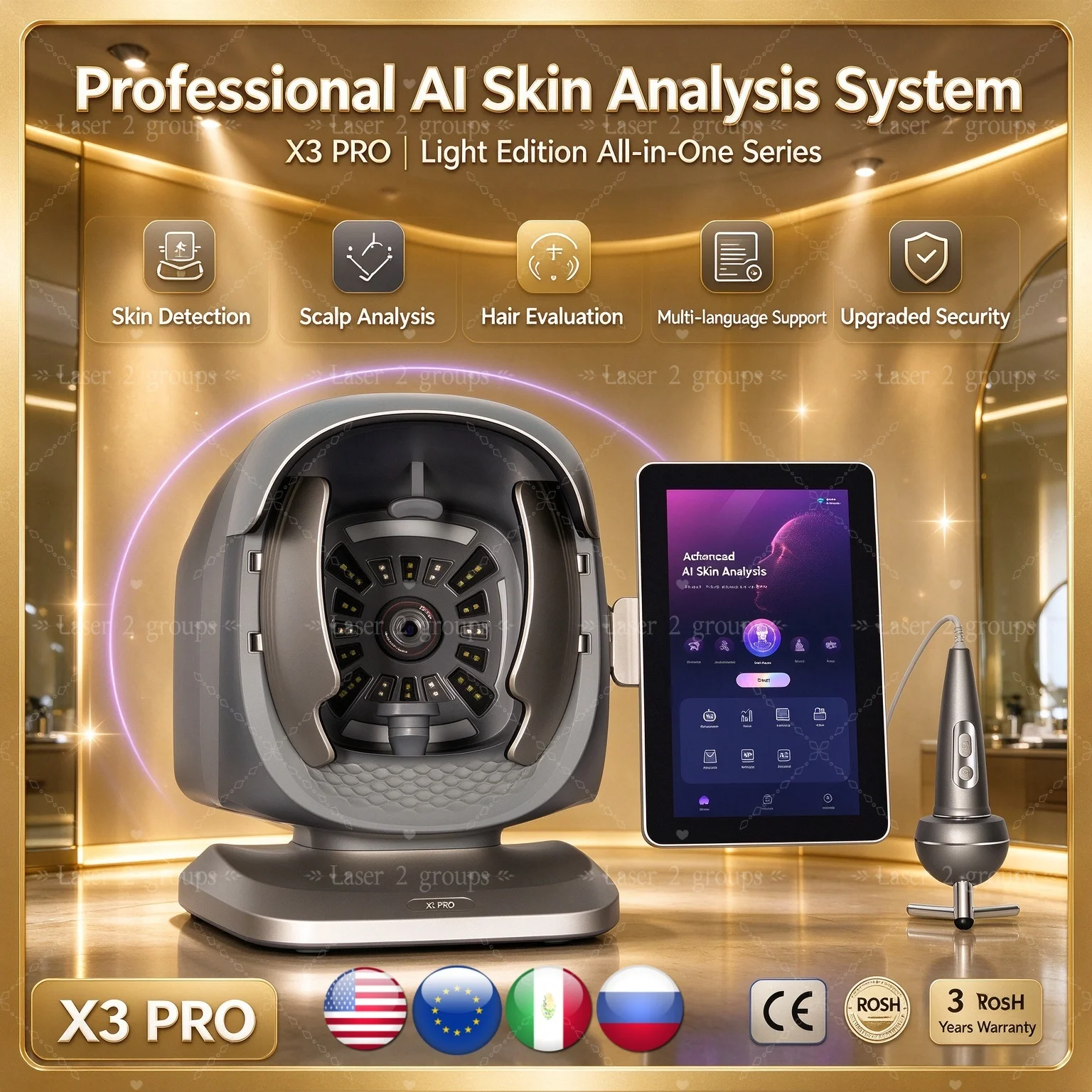 X3 Pro Facial Skin Analyzer Scanner 3D AI Hair Analysis Machine 8 Light Spectrum Skin Analysis Business Machine 15.6 Inch