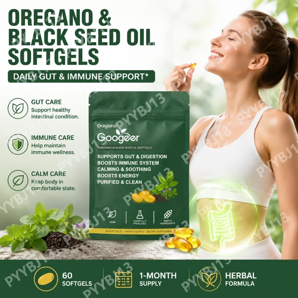 Googeer Oregano Leaf Extract & Black Seed Oil Softgels, Daily Digestive and Immune Wellness Support, 60 Softgels, 30-Day Supply