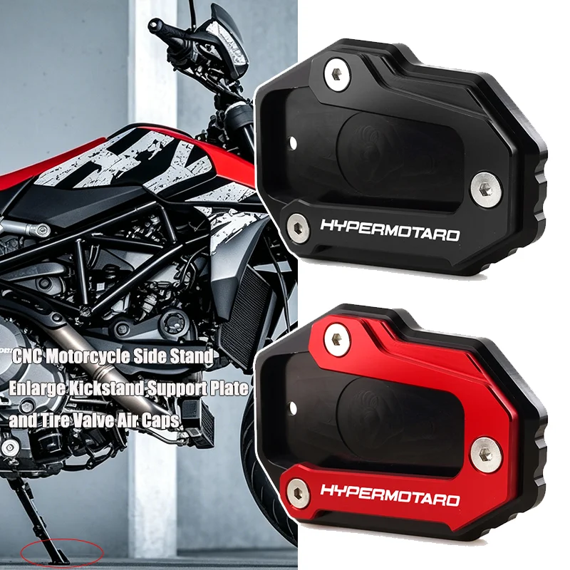 2025 For Ducati Hypermotard 950 950SP Hypermotard 698 796 821 939 CNC Motorcycle Kickstand Side Stand Extension Pad Tire Caps