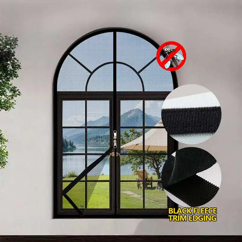 Customizable Home Mosquito-Proof Curved Dense Mesh Window Screen Zipper Style Black Trim Detachable Drill-Free