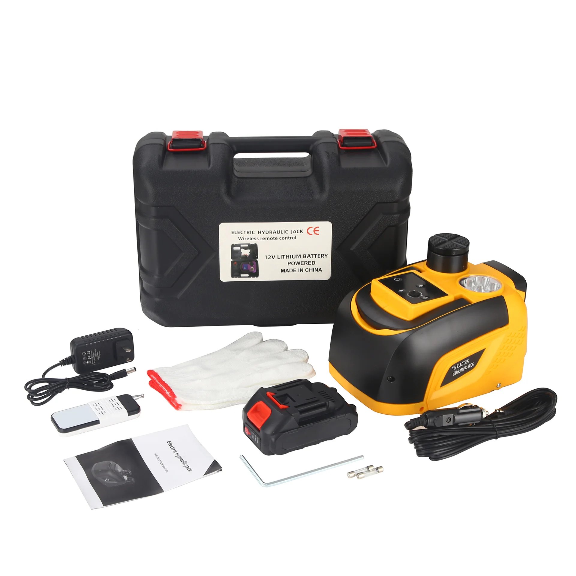 12V 5Ton Car Electric Hydraulic Floor Jack, Tire Inflator Pump and LED Flashlight 3 in 1 Set With Safe Hammer
