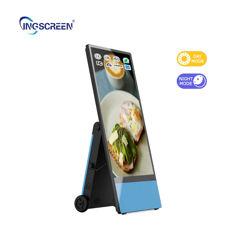 Heavy-Duty Mobile Touchscreen 43-inch Animation Advertising Kiosk Lockable Wheels Vandal Proof Outdoor Shopping Mall Signage