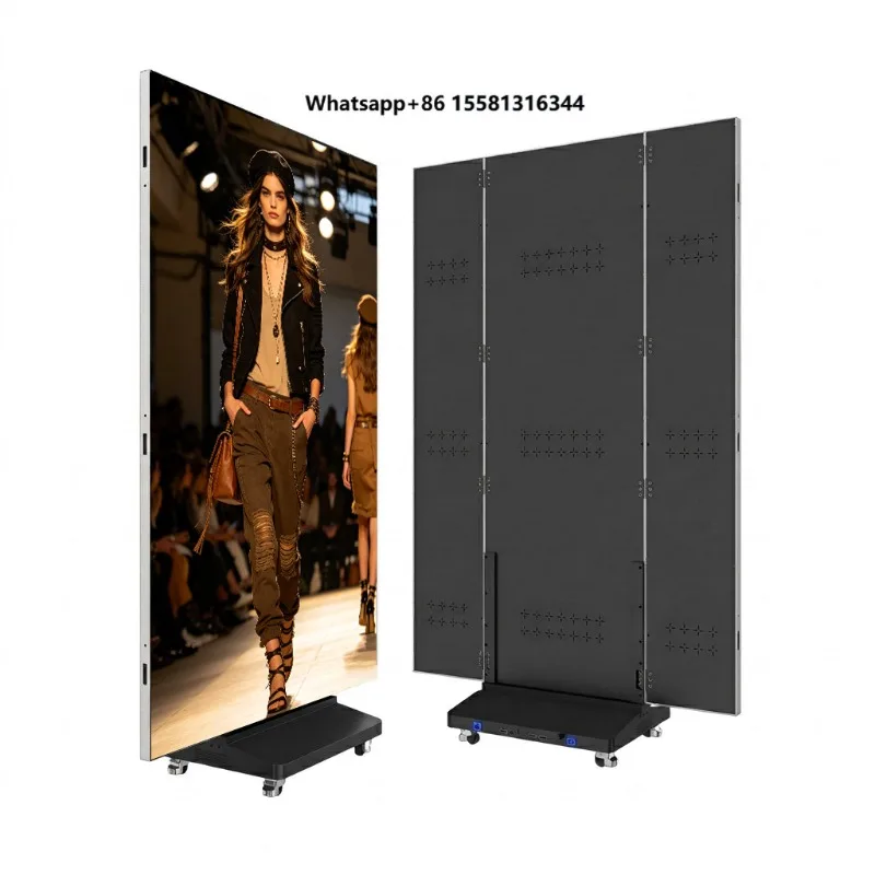 High Brightness Gob P1.86 Trifold Led Poster Display Indoor Mobile Digital Advertising Large Screen Digital Signage and Displays