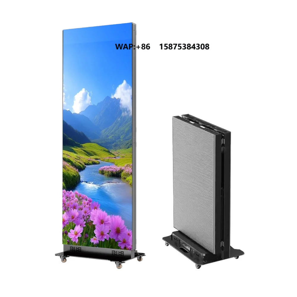 Indoor Advertising Machine Poster LED Display, Portable Smart P2 Mall Animation, Foldable Mobile WiFi-controlled Digital Signage